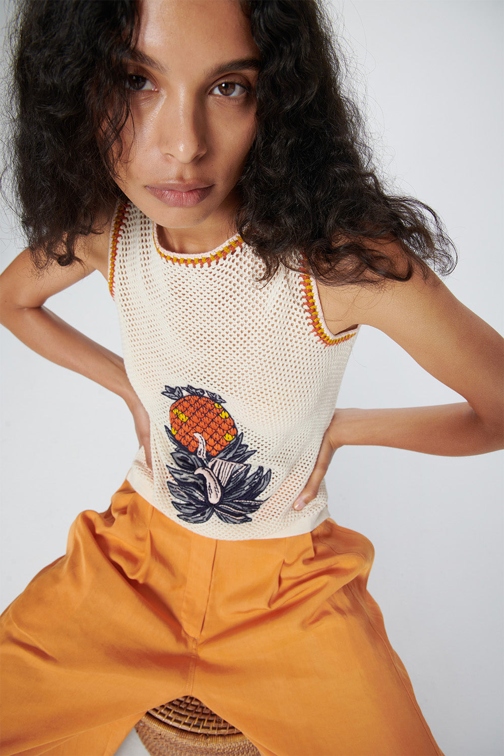 Pansy Embroidered Knit Top